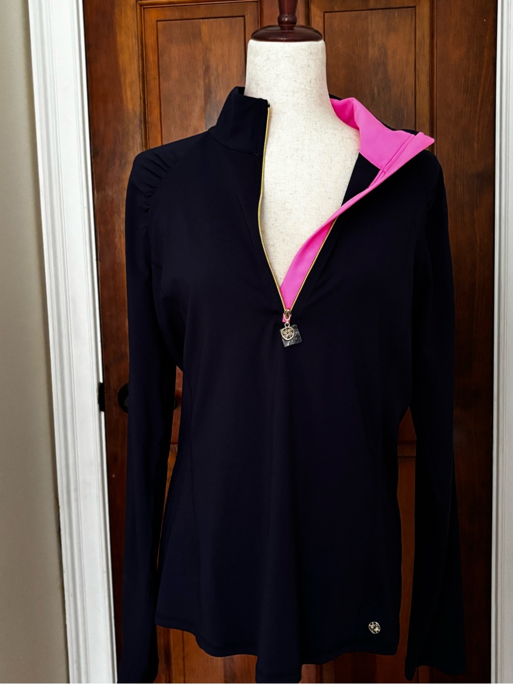 Lilly Pulitzer Blue Long-Sleeve Half-Zip Pullover with Pink Lining